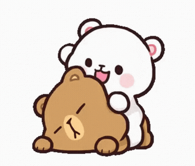 Two Teddy Bears Sitting Next To Each Other Looking GIF
