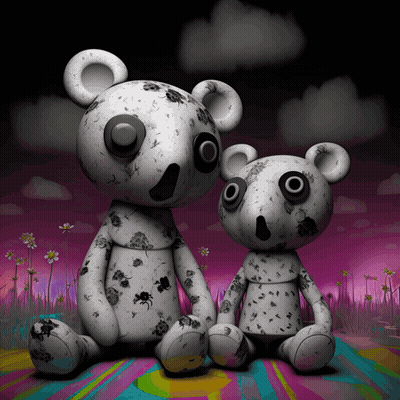 Two Teddy Bears Sitting Together GIF