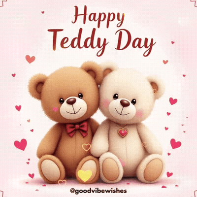 Two Teddy Bears Sitting Together Happy Teddy Day GIF