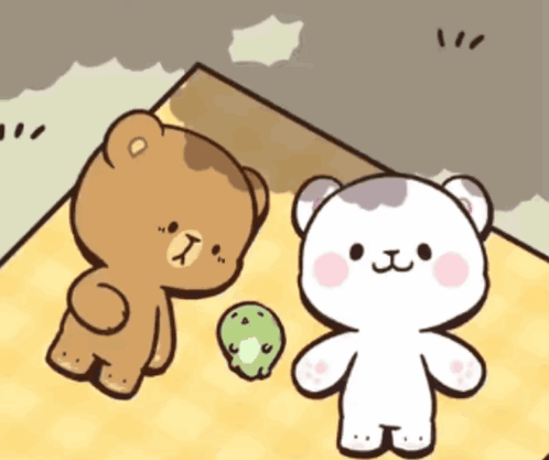 Two Teddy Bears Standing Next To Each Other GIF