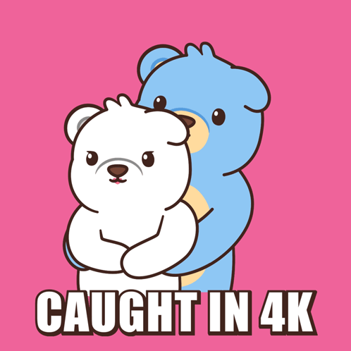 Two Teddy Bears Standing Next To Each Other With The Words Caught In 4K GIF