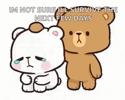 Two Teddy Bears Standing Together One Crying GIF