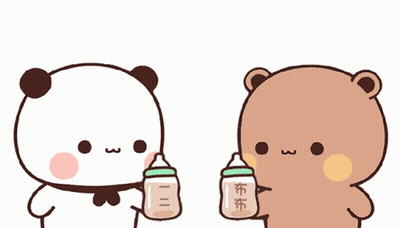 Two Teddy Bears Toasting With Milk GIF