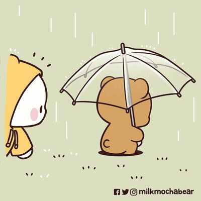 Two Teddy Bears Under Umbrella GIF