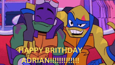 Two Teenage Mutant Ninja Turtles Posing Happy Birthday Adrian GIF