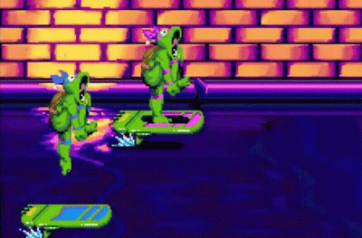 Two Teenage Mutant Ninja Turtles Riding Rafts In Pool GIF