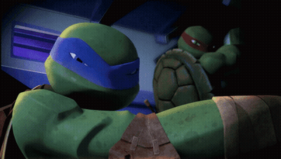 Two Teenage Mutant Ninja Turtles Standing Together GIF