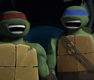 Two Teenage Mutant Ninja Turtles Standing Together GIF