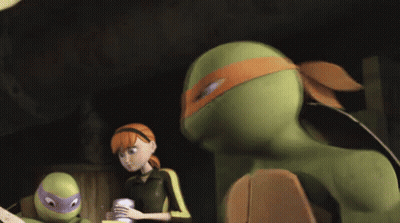 Two Teenage Mutant Ninja Turtles Standing GIF