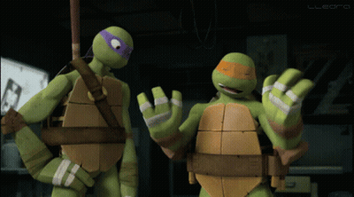 Two Teenage Mutant Ninja Turtles Waving Arms GIF