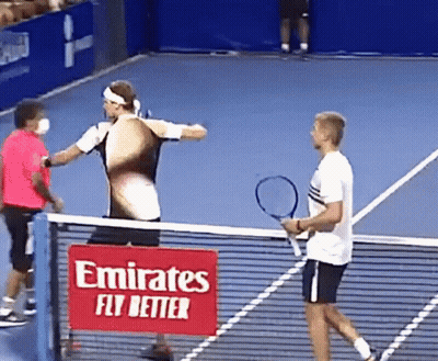 Two Tennis Players Shaking Hands Tennis Court Emirates Fly Better Sign GIF