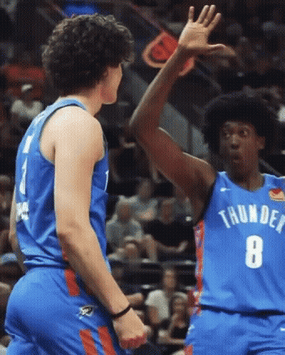 Two Thunder Players High Five With Crowd GIF