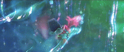 Two Trolls Are Standing Next To Each Other In A Forest In A Cartoon . GIF