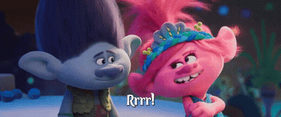 Two Trolls From The Movie Trolls Are Standing Next To Each Other GIF