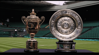 Two Trophies In Front Of Stadium GIF