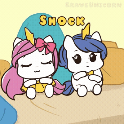Two Unicorns Are Sitting Next To Each Other And The Word Shock Is On The Bottom Right GIF