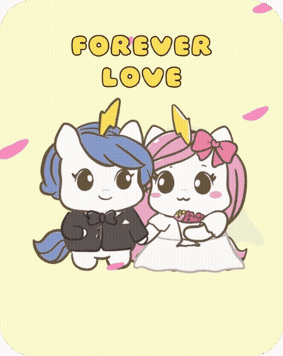 Two Unicorns Sitting Together Saying Forever Love GIF