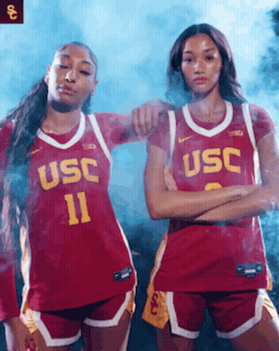 Two USC Basketball Players Posing GIF