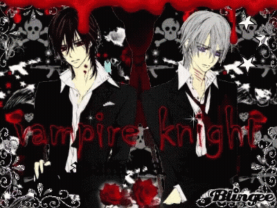 Two Vampire Knight Anime Characters Standing Next To Each Other On A Black Background GIF