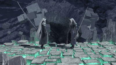 Two Video Game Characters On Brick Floor GIF