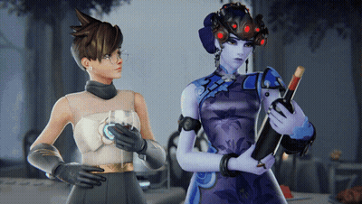 Two Video Game Characters Standing Next To Each Other One Holding A Wine Bottle GIF