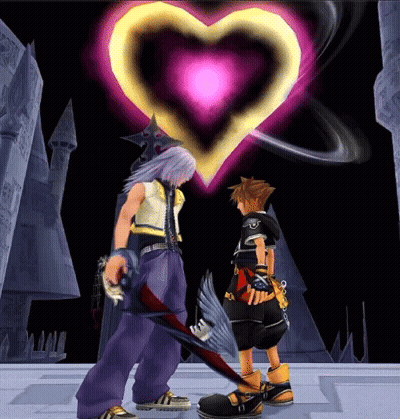 Two Video Game Characters With Heart Behind Them GIF