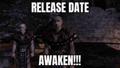 Two Video Game Men Saying Release Date Awaken GIF