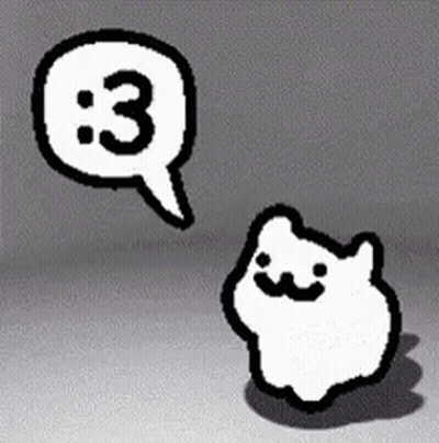Two White Cats Are Standing Next To Each Other With Speech Bubbles . GIF