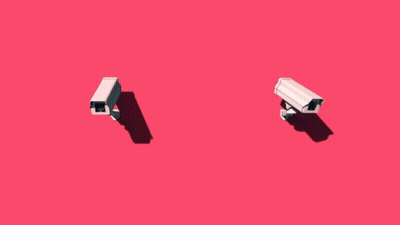 Two White Security Cameras On Pink Background GIF