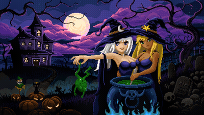 Two Witches Are Standing Next To A Cauldron With A Frog In It GIF