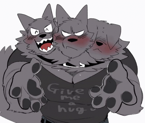 Two Wolves One Wearing Give Me A Hug Shirt GIF