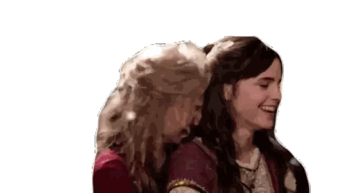 Two Women Are Hugging Each Other And Laughing On A White Background . Sticker