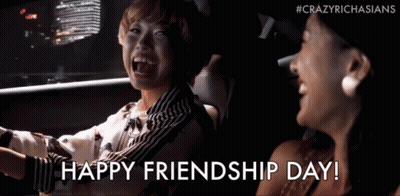 Two Women Are Laughing In A Car With The Words Happy Friendship Day GIF