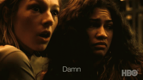 Two Women Are Looking At Each Other And The Word Damn Is On The Screen GIF