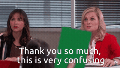 Two Women Are Sitting At A Table With The Words Thank You So Much This Is Very Confusing GIF