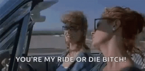 Two Women Are Sitting In A Car And One Of Them Is Saying `` You 'Re My Ride Or Die Bitch '' . GIF