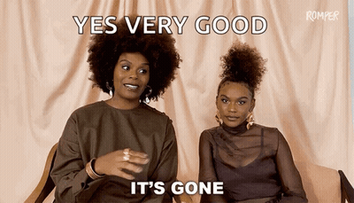 Two Women Are Sitting Next To Each Other And One Of Them Is Saying " Yes Very Good It 'S Gone " GIF