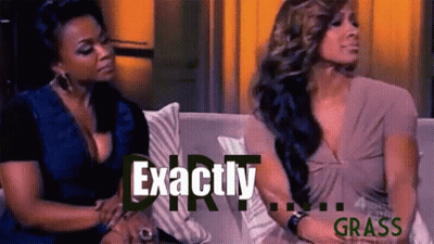 Two Women Are Sitting On A Couch With The Words Exactly Dirty And Grass In The Background GIF