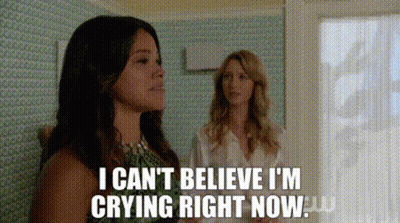 Two Women Are Standing Next To Each Other And One Of Them Is Saying I Can 'T Believe I 'M Crying Right Now GIF