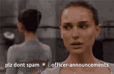 Two Women Are Standing Next To Each Other With The Words " Officer-Announcements " On The Bottom GIF