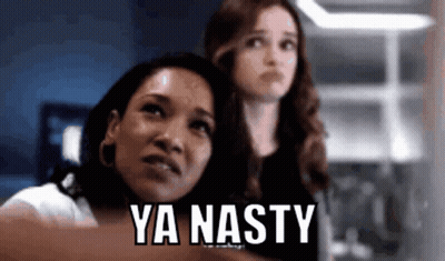 Two Women Are Standing Next To Each Other With The Words Ya Nasty Written On The Bottom GIF