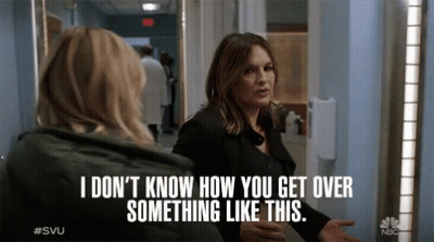 Two Women Are Talking In A Hallway And One Says I Don 'T Know How You Get Over Something Like This GIF