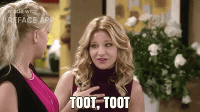 Two Women Are Talking To Each Other And One Of Them Is Saying Toot , Toot GIF