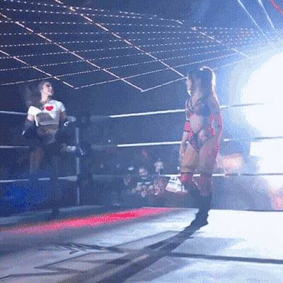 Two Women Are Wrestling In A Ring And One Has A Heart On Her T-Shirt GIF