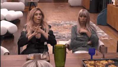 Two Women At Table With Tray, Green Glass GIF