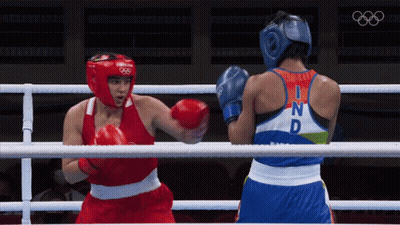 Two Women Boxing In Ring With Ind Tank Top GIF