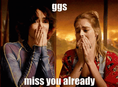 Two Women Covering Mouths Saying Miss You Already GIF