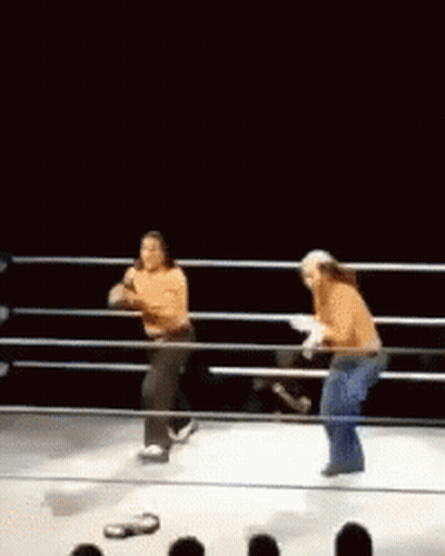 Two Women Dancing In Boxing Ring With Crowd GIF