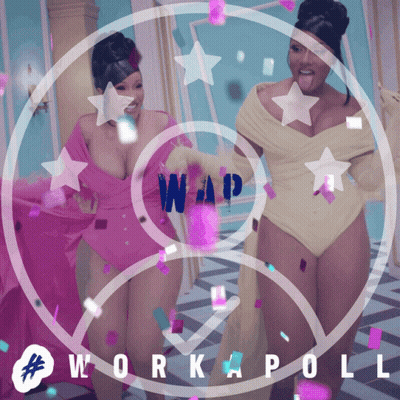 Two Women Dancing In Front Of Workapoll Circle GIF