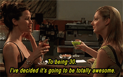 Two Women Drinking Cocktails To Being 30 GIF